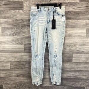Rue21 Ankle Jeggings Jeans Women's Size 10 Blue Denim‎ Curvy Mid Rise Distressed